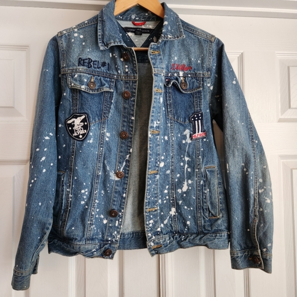 Tommy Hilfiger Vintage Youth Paint Splattered Denim Jacket‎ Size Large